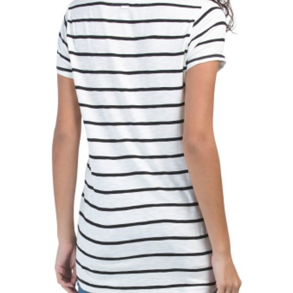 WHITE HOUSE BLACK MARKET Cap Sleeve V-neck Striped Stretch Tee - Picture 2 of 2